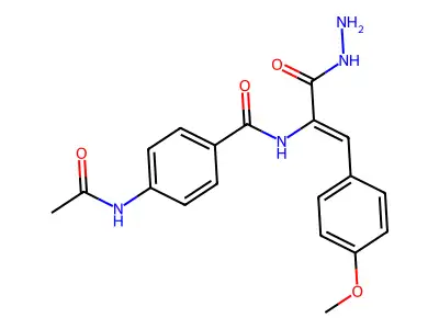 4-acetamido-N-[3-hydrazinyl-1-(4-methoxyphenyl)-3-oxoprop-1-en-2-yl]benzamide structure