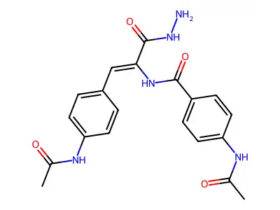 4-acetamido-N-[1-(4-acetamidophenyl)-3-hydrazinyl-3-oxoprop-1-en-2-yl]benzamide structure