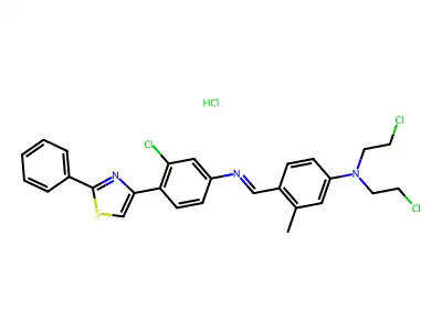 N,N-bis(2-chloroethyl)-4-[(E)-[3-chloro-4-(2-phenylthiazol-4-yl)phenyl]iminomethyl]-3-methyl-aniline structure
