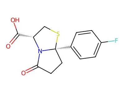 rac-(3R,7aR)-7a-(4-fluorophenyl)-5-oxo-hexahydropyrrolo[2,1-b][1,3]thiazole-3-carboxylic acid structure