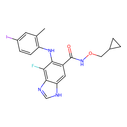 1H-Benzimidazole-5-carboxamide, N-(cyclopropylmethoxy)-7-fluoro-6-((4-iodo-2-methylphenyl)amino)- structure