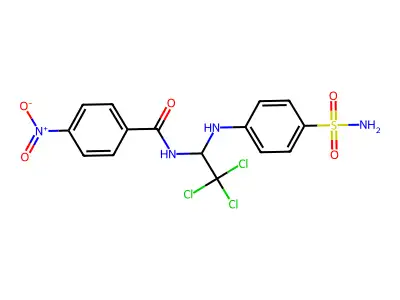 4-nitro-N-[2,2,2-trichloro-1-(4-sulfamoylanilino)ethyl]benzamide structure