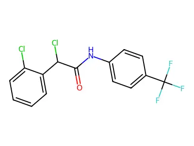 N1-[4-(trifluoromethyl)phenyl]-2-chloro-2-(2-chlorophenyl)acetamide structure