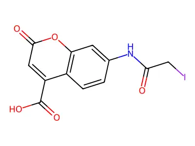 7-Iodoacetamidocoumarin-4-carboxylic acid structure