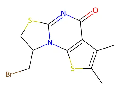 8-(bromomethyl)-2,3-dimethyl-7,8-dihydro-4H-[1,3]thiazolo[3,2-a]thieno[3,2-e]pyrimidin-4-one structure