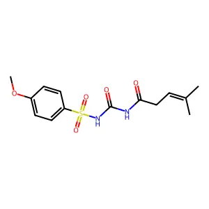 N-[(4-methoxyphenyl)sulfonylcarbamoyl]-4-methylpent-3-enamide structure