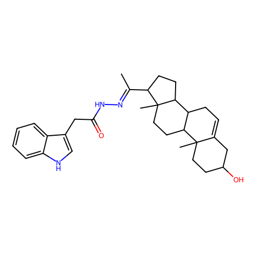 N-(3-Hydroxypregn-5-en-20-ylidene)(1H-indol-3-yl)ethanehydrazonic acid structure