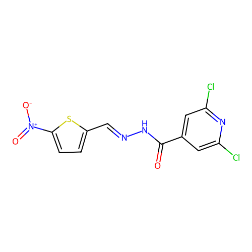 N'4-[(5-nitro-2-thienyl)methylidene]-2,6-dichloropyridine-4-carbohydrazide structure