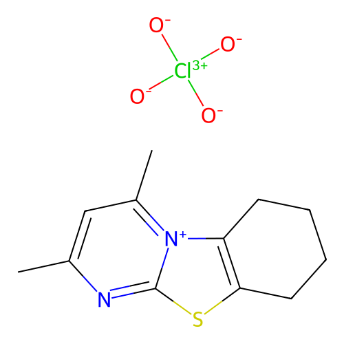 2,4-dimethyl-6,7,8,9-tetrahydrobenzo[4,5]thiazolo[3,2-a]pyrimidin-5-ium perchlorate structure