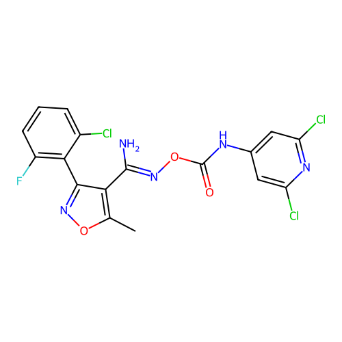 3-(2-chloro-6-fluorophenyl)-N'-({[(2,6-dichloropyridin-4-yl)amino]carbonyl}oxy)-5-methylisoxazole-4-carboximidamide structure