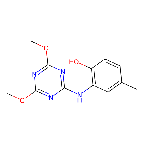 2-(4,6-Dimethoxy-1,3,5-triazin-2-ylamino)-4-methylphenol structure