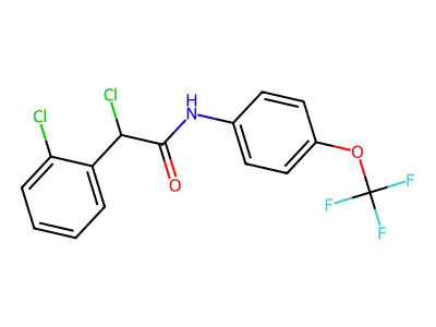 N1-[4-(trifluoromethoxy)phenyl]-2-chloro-2-(2-chlorophenyl)acetamide structure