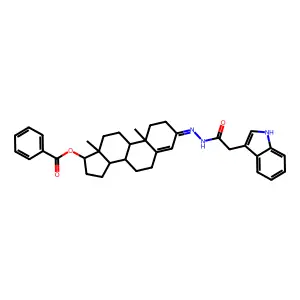 [3-[[2-(1H-indol-3-yl)acetyl]hydrazinylidene]-10,13-dimethyl-1,2,6,7,8,9,11,12,14,15,16,17-dodecahydrocyclopenta[a]phenanthren-17-yl] benzoate structure
