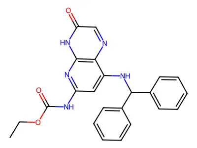 ethyl N-[8-(benzhydrylamino)-3-oxo-4H-pyrido[2,3-b]pyrazin-6-yl]carbamate structure