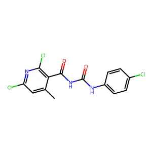 2,6-dichloro-N-[(4-chlorophenyl)carbamoyl]-4-methylpyridine-3-carboxamide structure