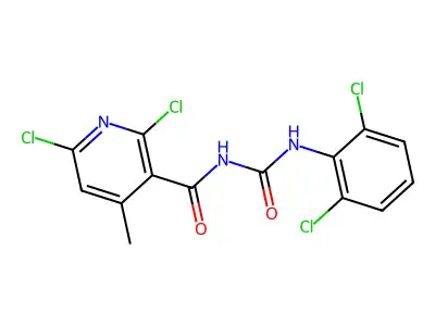 N-[(2,6-dichloro-4-methyl-3-pyridyl)carbonyl]-N'-(2,6-dichlorophenyl)urea structure
