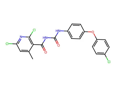 2,6-dichloro-N-[[4-(4-chlorophenoxy)phenyl]carbamoyl]-4-methylpyridine-3-carboxamide structure
