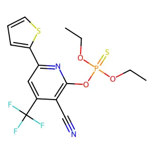 2-[(diethoxyphosphorothioyl)oxy]-6-(2-thienyl)-4-(trifluoromethyl)nicotinonitrile structure