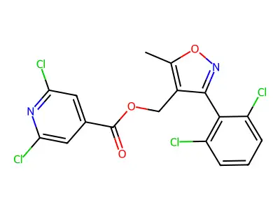[3-(2,6-dichlorophenyl)-5-methyl-1,2-oxazol-4-yl]methyl 2,6-dichloropyridine-4-carboxylate structure