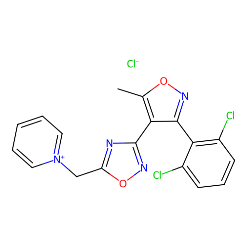 1-({3-[3-(2,6-dichlorophenyl)-5-methylisoxazol-4-yl]-1,2,4-oxadiazol-5-yl}methyl)pyridinium chloride structure