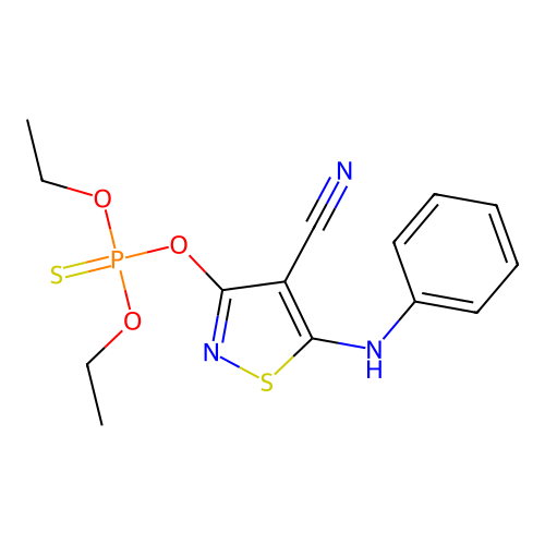 5-Anilino-3-diethoxyphosphinothioyloxy-1,2-thiazole-4-carbonitrile structure