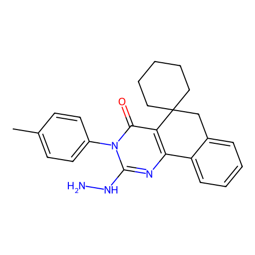 2-hydrazinyl-3-(p-tolyl)-3H-spiro[benzo[h]quinazoline-5,1'-cyclohexan]-4(6H)-one structure