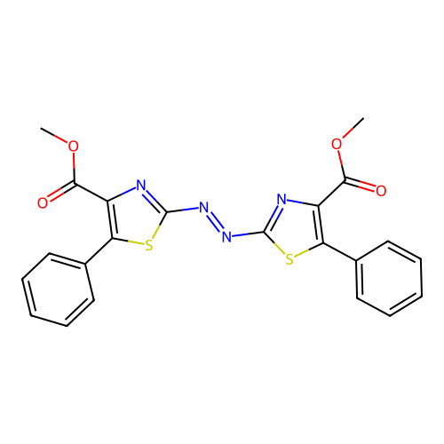 (E)-dimethyl 2,2'-(diazene-1,2-diyl)bis(5-phenylthiazole-4-carboxylate) structure