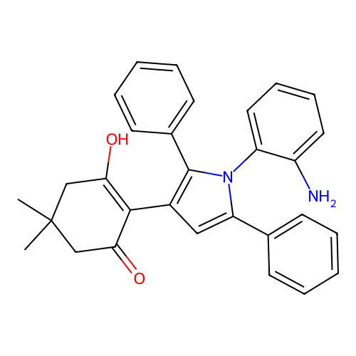 2-[1-(2-aminophenyl)-2,5-diphenyl-1H-pyrrol-3-yl]-3-hydroxy-5,5-dimethylcyclohex-2-en-1-one structure