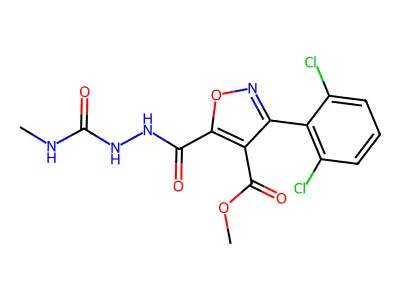 methyl 3-(2,6-dichlorophenyl)-5-[(methylcarbamoylamino)carbamoyl]-1,2-oxazole-4-carboxylate structure
