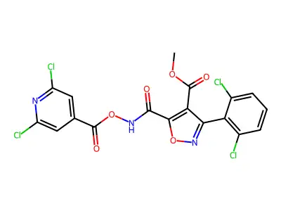 methyl 3-(2,6-dichlorophenyl)-5-[({[(2,6-dichloro-4-pyridyl)carbonyl]oxy}amino)carbonyl]isoxazole-4-carboxylate structure
