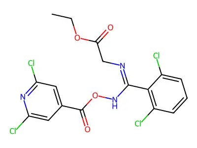 ethyl 2-{[{[(2,6-dichloroisonicotinoyl)oxy]imino}(2,6-dichlorophenyl)methyl]amino}acetate structure