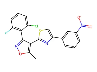 3-(2-chloro-6-fluorophenyl)-5-methyl-4-[4-(3-nitrophenyl)-1,3-thiazol-2-yl]-1,2-oxazole structure
