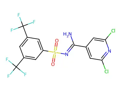 N1-[(2,6-dichloro-4-pyridyl)(imino)methyl]-3,5-di(trifluoromethyl)benzene-1-sulphonamide structure