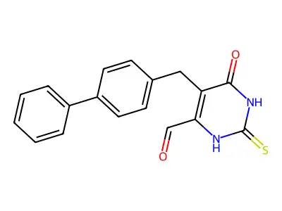 4-oxo-5-[(4-phenylphenyl)methyl]-2-sulfanylidene-1H-pyrimidine-6-carbaldehyde structure