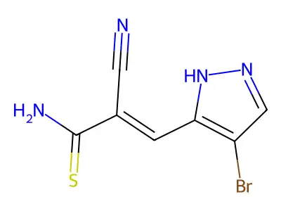 3-(4-bromo-1H-pyrazol-5-yl)-2-cyanoprop-2-enethioamide structure