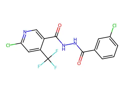 6-chloro-N'-(3-chlorobenzoyl)-4-(trifluoromethyl)nicotinohydrazide structure
