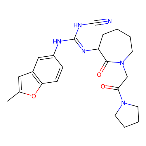 Pyrrolidine, 1-[[(3S)-3-[[(cyanoamino)[(2-methyl-5-benzofuranyl)amino]methylene]amino]hexahydro-2-oxo-1H-azepin-1-yl]acetyl]-(9CI) structure