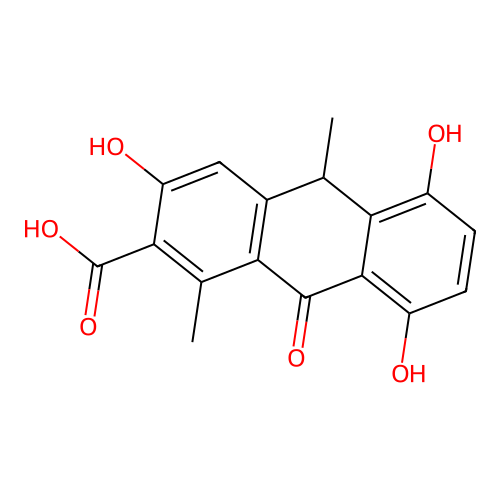 2-Anthracenecarboxylic acid, 9,10-dihydro-3,5,8-trihydroxy-1,10-dimethyl-9-oxo- structure