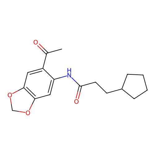 N-(6-acetyl-1,3-benzodioxol-5-yl)-3-cyclopentylpropanamide structure