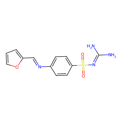 N-carbamimidoyl-4-{[(E)-furan-2-ylmethylidene]amino}benzenesulfonamide structure