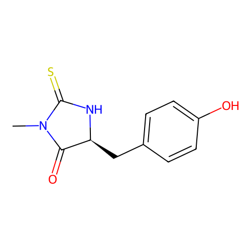 (5S)-5-[(4-hydroxyphenyl)methyl]-3-methyl-2-sulfanylideneimidazolidin-4-one structure