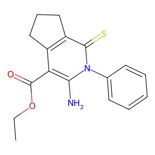 ethyl 3-amino-2-phenyl-1-thioxo-2,5,6,7-tetrahydro-1H-cyclopenta[c]pyridine-4-carboxylate structure