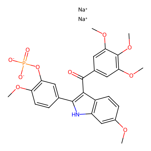 sodium 2-methoxy-5-(6-methoxy-3-(3,4,5-trimethoxybenzoyl)-1H-indol-2-yl)phenyl phosphate structure