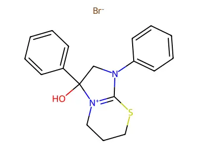 3-hydroxy-1,3-diphenyl-3,5,6,7-tetrahydro-2H-imidazo[2,1-b][1,3]thiazin-1-ium bromide structure