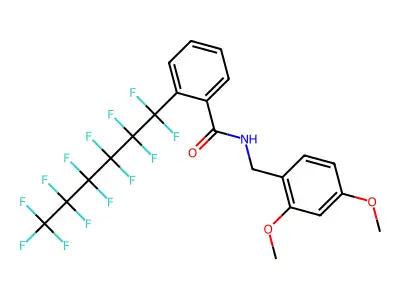 N1-(2,4-dimethoxybenzyl)-2-(1,1,2,2,3,3,4,4,5,5,6,6,6-tridecafluorohexyl)benzamide structure