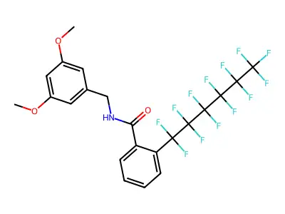 N1-(3,5-dimethoxybenzyl)-2-(1,1,2,2,3,3,4,4,5,5,6,6,6-tridecafluorohexyl)benzamide structure