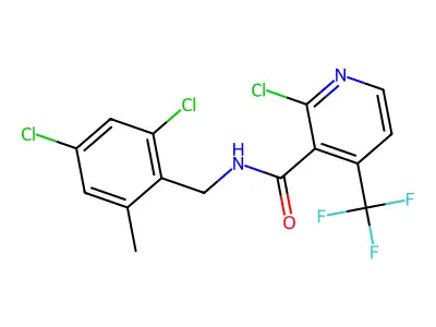 2-chloro-N-(2,4-dichloro-6-methylbenzyl)-4-(trifluoromethyl)nicotinamide structure