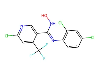 6-chloro-N-(2,4-dichlorophenyl)-N'-hydroxy-4-(trifluoromethyl)pyridine-3-carboximidamide structure