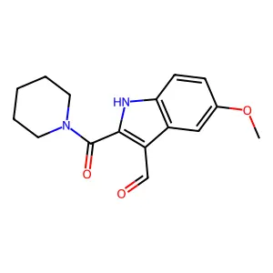 Piperidine, 1-((3-formyl-5-methoxyindol-2-yl)carbonyl)- structure