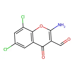2-Amino-6,8-dichloro-4-oxochromene-3-carbaldehyde structure